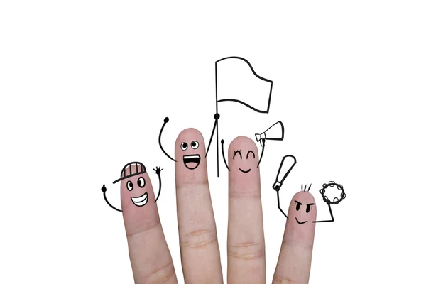 Finger concept cheer up team football with holds up flag. Stock Image