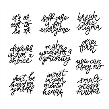 Mental health vector lettering quotes set. clipart