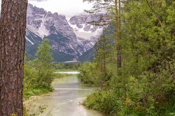 Der Landro Ist Ein See Den Dolomiten Norditalien — Stockfoto