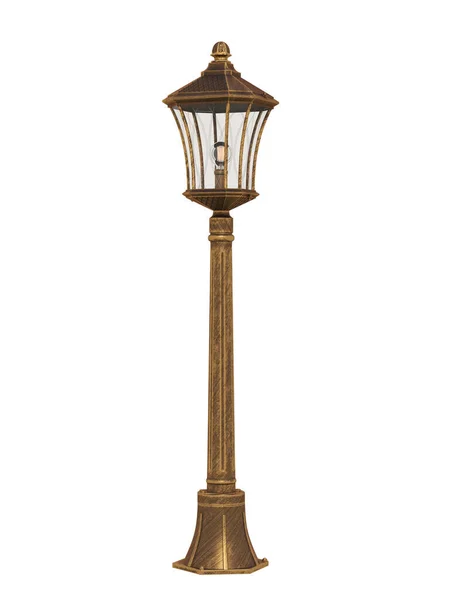 Brązowa Lampa Uliczna Białym Tle Renderowanie — Zdjęcie stockowe