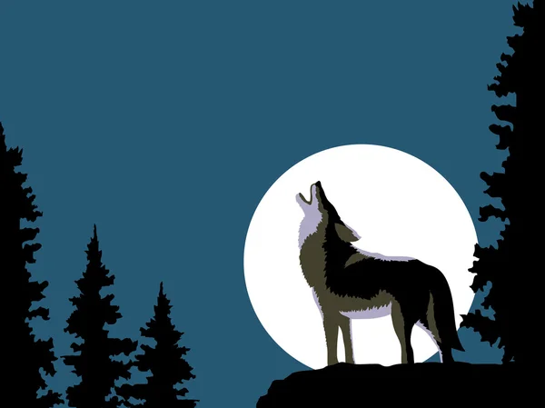 Vlk vyje na měsíc — Stockový vektor