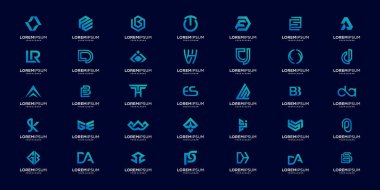 Soyut logo tasarımlarının büyük logo koleksiyonu. Düz minimalist iş dünyası. Premium Vektör.