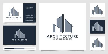 Mimari vektör şablonu, emlak logosu tasarım sembolleri ve kartvizit. Premium Vektörü