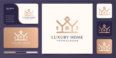 Emlak, bina, inşaat için lüks ev hattı. Logo ve iş kartı primi. Premium Vektör.