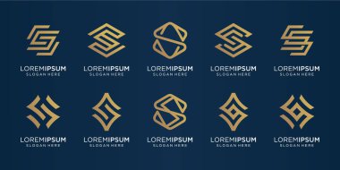 S logo şablonunun yaratıcı monogram seti. İş, lüks, teknoloji, ilham, illüstrasyon için simgeler. Premium Vektörü