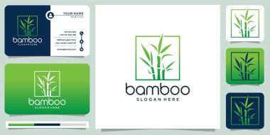 bambu.icon şirketinin yaratıcı logosu, çerçeve, yaprak, panda, tasarım Koleksiyonu., Modern tarz ve kartvizit illüstrasyonu.premium vektör