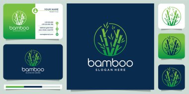 bambu.icon şirketinin yaratıcı logosu, çerçeve, yaprak, panda, tasarım Koleksiyonu., Modern tarz ve kartvizit illüstrasyonu.premium vektör