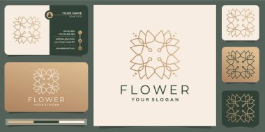 Minimalist, soyut çiçek, lüks güzellik salonu, moda, cilt bakımı, kozmetik, yoga ve kartvizitli kaplıca ürünleri. Premium Vektörü