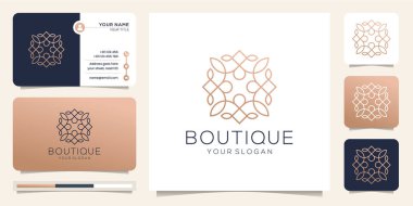 Minimalist soyut butik çizgisi sanat. Salon, spa, kare, güzellik, moda, gül, kozmetik ve iş kartı. Premium vektör.
