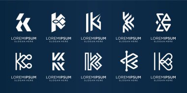 K minimalist vektör şablonu seti. Simge işi, şirket, paket, ilham tasarımı için logo. premium vektörü