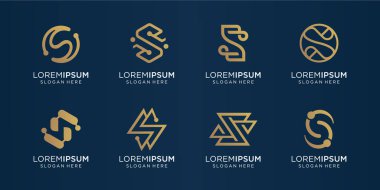 S altın harfli yaratıcı monogram seti. Logo şablonu. İş, lüks, teknoloji, ilham, illüstrasyon için simgeler. Premium Vektörü