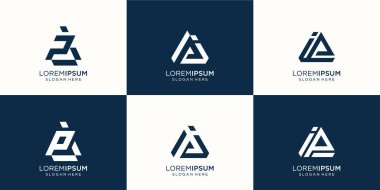 İlk harf işareti p ve ilk i üçgeni uzayı. İşletme, inşaat, danışmanlık, modern sektör ikonu. premium vektörü