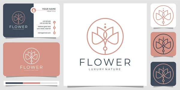 Minimalist çizgi sanat tarzı. Çiçek güzellik salonu, moda, cilt bakımı, kozmetik, doğa ve kaplıca ürünleri. Logo ve kartvizit şablonu. Premium Vektörü