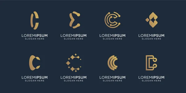 Soyut ilk harf C logo tasarım şablonu. Teknolojinin simgeleri, zarif, altın, basit. Premium Vektörü