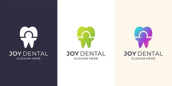 Diş tasarımı ile logo sevincinin birleşimi. Modern tarz, neşe, diş bakımı, sağlık, klinik. premium vektörü