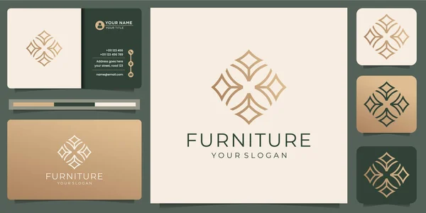 Minimalist soyut sanat mobilyaları. Logo tasarım stili, çizgi. Soyut, iç mekan, monogram, mobilya tasarım şablonu, illüstrasyon, simge ve kartvizit vektörü. Premium Vektörü