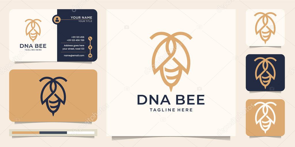 Dna bee honey creative icon symbol. logo line art style, linear, logotype,logo design, icon and business card template. Premium Vector
