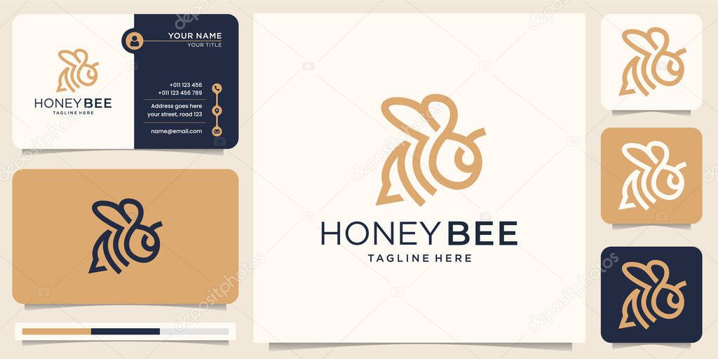Bee honey line art.symbol logo line art style linear logotype. logo design, icon and business card .Premium Vector