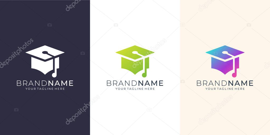 Logo design of education with tech concept. icon for business company, education ,toga ,cap, graduate,gradient,technology,modern. premium vector