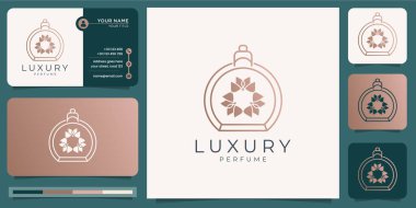luxury perfume logo template and business card design. premium vector