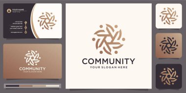 Community team work logo design template and business card. Premium Vector