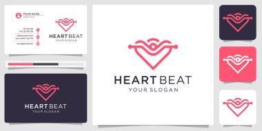 Kalp atışı, nabız, tıbbi, sağlık logosu kalp tasarımı ve aşk logosu tasarımı. Kartvizit şablonuyla ilham verici. Premium Vektörü