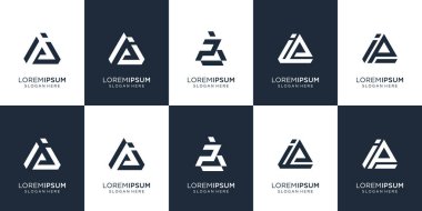 İlk harf p ve harf i üçgen şekil tasarım şablonu. premium vektörü