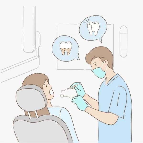 Dentista Está Tratando Paciente Con Sarro Dientes Fracturados Clínica Dental — Vector de stock