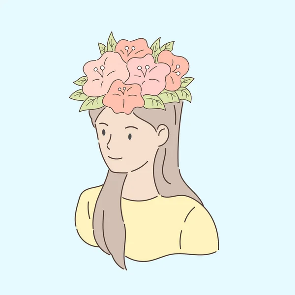 Ένα Φωτεινό Κήπο Λουλουδιών Στο Κεφάλι Μιας Νεαρής Γυναίκας Καλή — Διανυσματικό Αρχείο