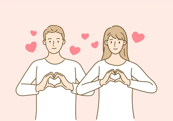 用手做哈特形的夫妇爱与情人节的概念 手绘风格 矢量说明 — 图库矢量图片