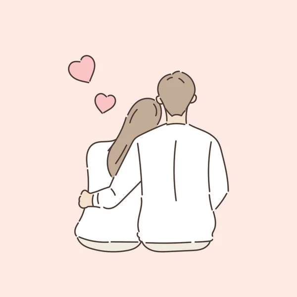 Couple Amoureux Assis Câlins Amour Saint Valentin Concept Style Dessin — Image vectorielle