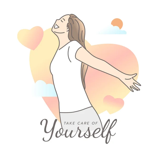 Side View Portrait Woman Heart Background Self Care Love Yourself — Stock Vector