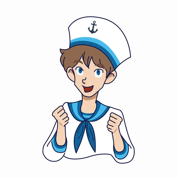 Marinero Joven Personaje Dibujos Animados Estilo Dibujo Mano Ilustración Vectorial — Vector de stock