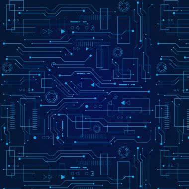 Soyut geometrik teknoloji deseni koyu arkaplanda ince parlak mavi devre çizgileri var. Yapay zeka, yenilik ve veri ağı kavramları için modern dijital tasarım mükemmel..