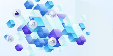 Dijital Teknoloji Simgeleriyle Gelecekçi 3D Mavi Teknoloji Küpleri Arkaplanı - 4K Döngü