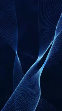 Mobil içerik için koyu bir arkaplan üzerinde parlayan mavi soyut kablo çizgilerinin kusursuz dikey hareketi.
