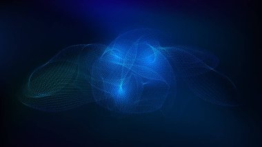 Akan veri parçacıkları ve parıldayan dijital çizgilerle soyut teknoloji arka planı. Yapay zeka, veri, bulut hesaplama, fintech ve kurumsal tasarım için uygun gelecekteki ağ kavramı.