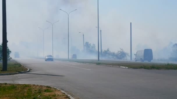 Великий дим над дорогою — стокове відео