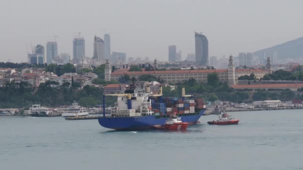 Large cargo ship in the Strait of Bosporus. — Stock Video