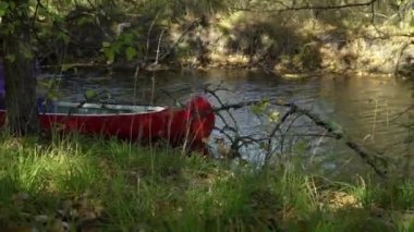 Kanodaki kovboy ormanda nehirde yüzer.