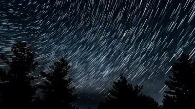 Gece gökyüzünde kuyrukluyıldız şeklinde yıldız izleri