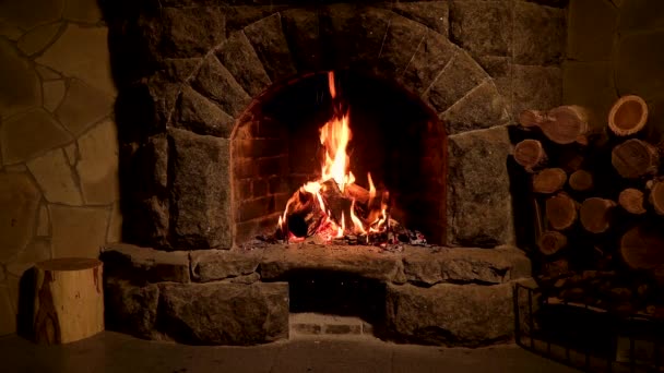 Горящий огонь в камине — стоковое видео