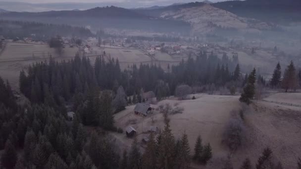Vol au-dessus du village dans les Carpates — Video