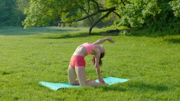 Junge Frau treibt Sport in der Natur — Stockvideo