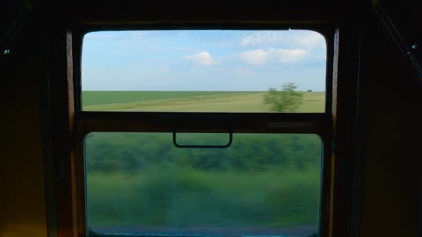 Widok okna w pociągu w ruchu — Wideo stockowe
