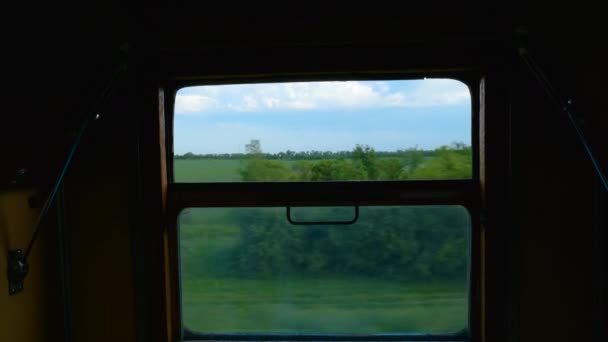 Widok okna w pociągu w ruchu — Wideo stockowe
