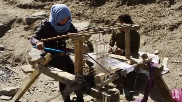 Local  tibetan woman weaving, Nepal — Stock Video