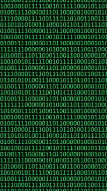 Dijital Veri Akımı ile İkili Kod Arkaplanı, Matrix biçimi yeşil ikili sayılar siyah arkaplan üzerinde dijital bir kalıp oluşturuyorlar, dikey görüntüler