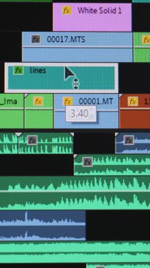 Ses Dalgaları ve Grafik Katmanları ile Çoklu Parçalı Düzenleme Zaman Çizelgesi Yapılandırılmış çalışma akışını, sıralamayı ve dikey görüntüleri gösteren dijital çalışma alanını kapat