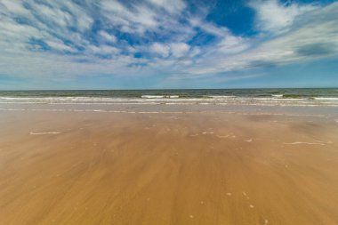 İngiltere, Holkland Sahili, Kuzey Denizi 'nde sahilde yürüyorum.